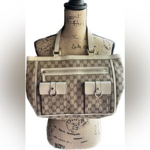 Gucci Abbey Tote Beige Tan Canvas and Leather ref.261160 - Joli Closet